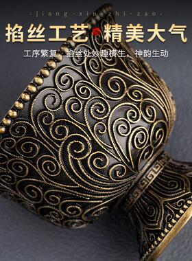 黄铜手工掐丝供水杯供佛水杯观音佛杯家用佛前水杯净水敬神碗高脚