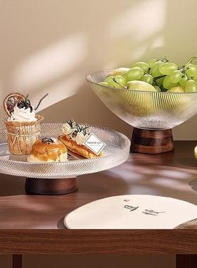 新中式现代高档简约高脚玻璃水果盘家用茶几样板间网红桌面摆件