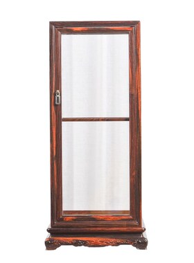 老挝大红酸枝分体玻o璃罩桌面摆件客厅收藏品复古中式带底座古董