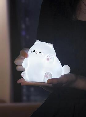 宝贝故事萌萌喵搪胶拍拍t灯可爱举手变色小夜灯儿童发光生日礼物
