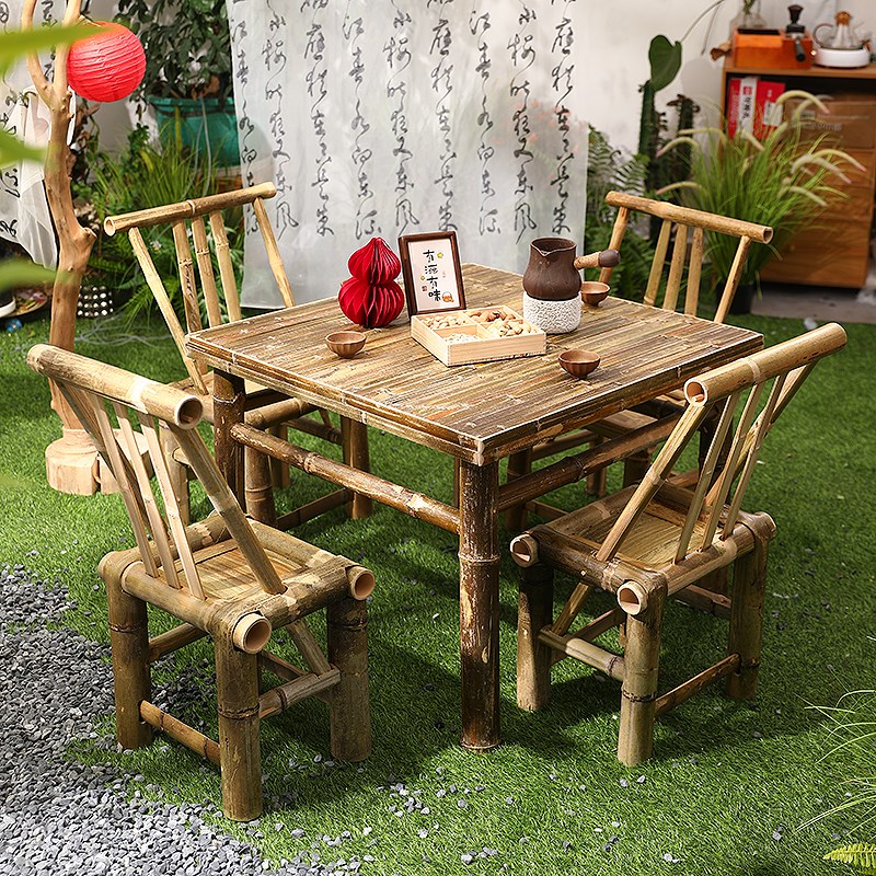 老式竹椅子编织竹桌子竹桌椅竹桌子庭院户外M休闲田园风竹制品椅 - 图2