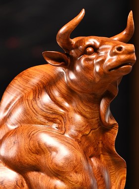 实木雕刻牛摆件生肖花梨木牛黑檀木雕H客厅装饰开业红木工艺品桌