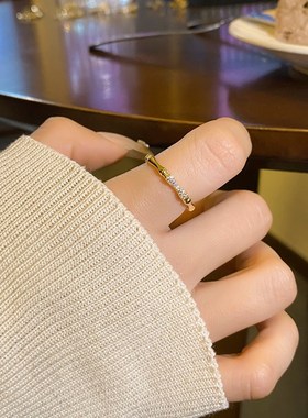 竹节戒指女小众设计高级感微镶开口食指戒气质百搭网红素圈指环潮