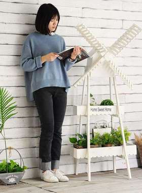 田园木质风车置物架家居阳台装饰品摆件创意客厅庭院落地花架摆设