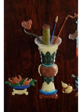 紫檀x百宝嵌“清供博古图”插屏 红木工艺品摆件文玩收藏空间陈设