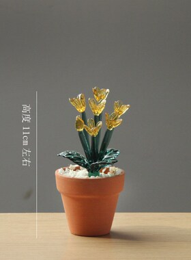 跨境创意a琉璃小摆件石榴花桂花花卉职务盆栽办公桌玻璃工艺品礼