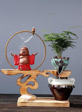 新中式创意小型客厅办公室桌面流水生财摆件循环水喷泉造景装饰品