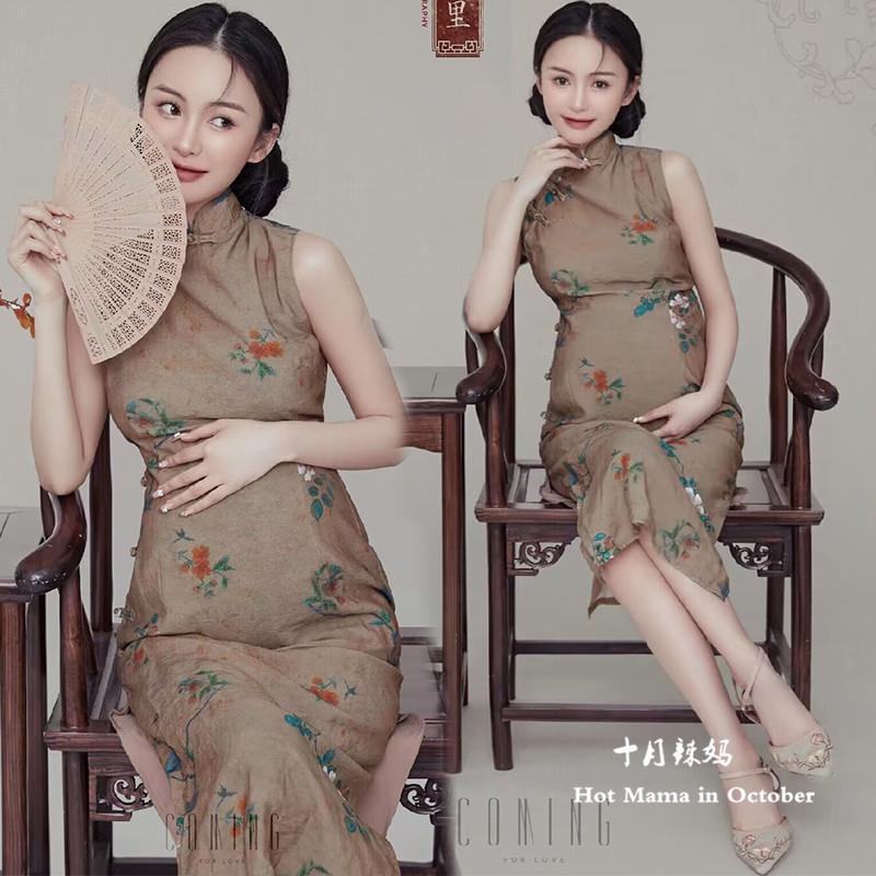 孕妇照片写真服装复古旗袍孕妇摄影服装中国风古装影楼孕妇照服装