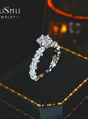 轻奢人工钻戒925银求婚礼物戒指镶嵌高碳钻百搭气质闺蜜满钻时尚