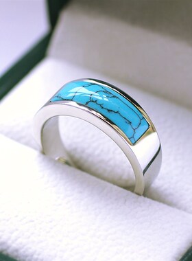 不掉色韩版绿松石情侣对戒指男潮人个性复古食指戒子时尚男女首饰