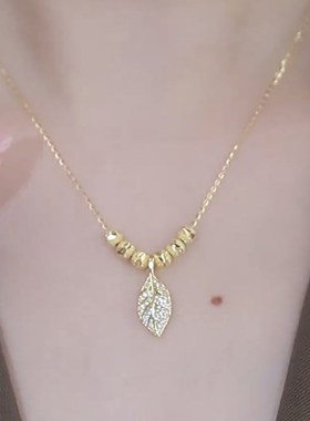 高级感福珠项链时尚百搭轻奢锁骨链满钻一叶暴富树叶吊坠女不掉色