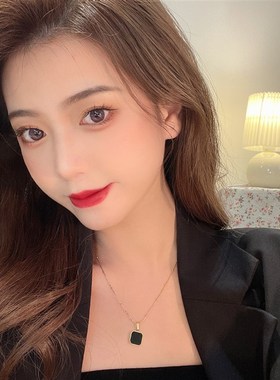 加点糖/ 小众简约几何黑色方块项链2022新款设计感气质百搭锁骨链