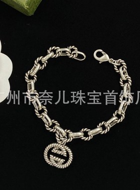 新款复古螺纹字母项链女中古风潮男锁骨链麻花链S个性百搭项饰潮G