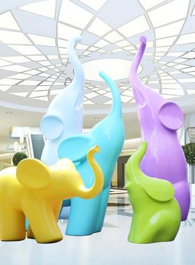 商场店铺游乐场摆件户外创意工艺抽象动物大象卡通玻璃钢雕塑装饰