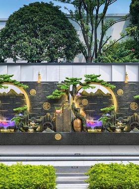 大水幕墙流水屏风隔断办公室客厅玄关假山喷泉背景墙鱼池景观摆件