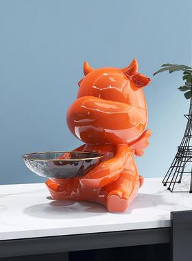 牛气冲天进门玄关钥匙收纳摆件客厅电视柜创意生肖牛年新年礼物