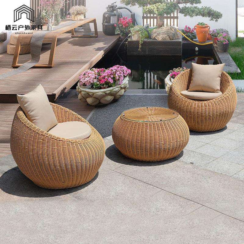 户外藤编沙发组合阳台室外休闲藤椅小沙发庭院花园仿藤制家具组合 - 图0