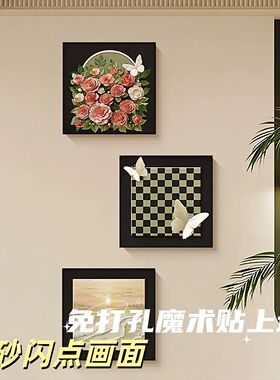 复古法式玫瑰蝴蝶古风挂画客厅沙发奶油背景餐厅高级装饰壁画