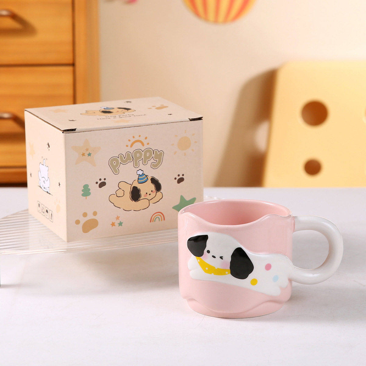 陶瓷杯叠叠杯女水杯卡通小狗马克杯情侣杯子牛奶咖啡杯动物创意,淘宝优惠券,粉丝福利购,淘宝优惠卷