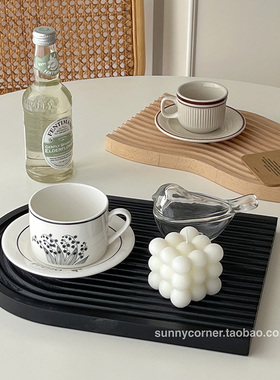 ins风黑色木h质托盘摆件香薰香水展示收纳盘日式拍照道具客厅装饰