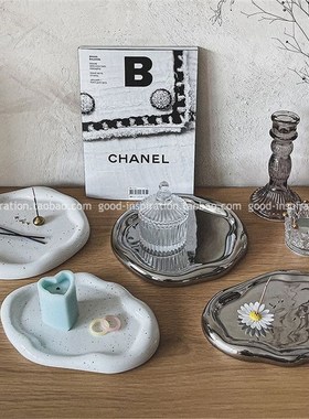 艺术轻奢托盘 Ins简约创意陶瓷镀银化妆品甜品摆台W民宿摆件摄影