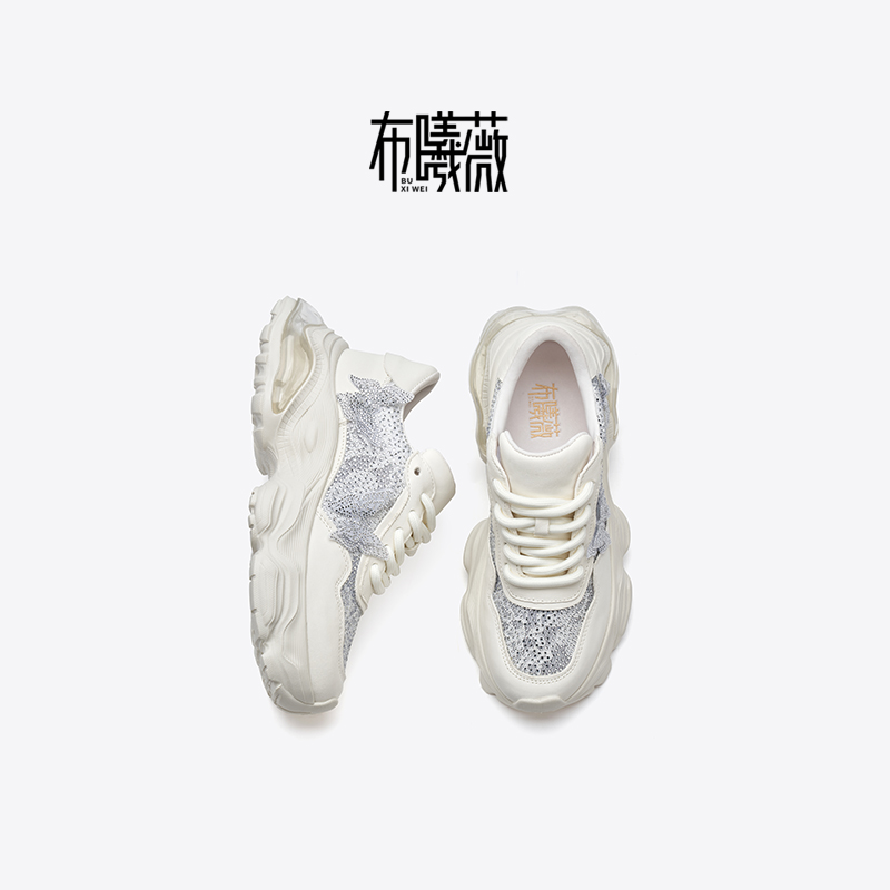 布曦薇2025春夏6.5公分厚底气垫蝴蝶结网面系带时尚休闲老爹鞋女