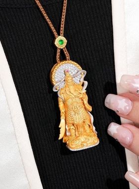 金色提刀关公吊坠财神项链