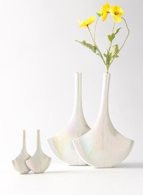 简约创意陶瓷异形l花器装饰品几何镂空拼图银杏叶花瓶摆件高脚花