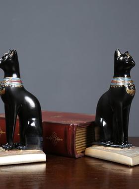 埃件装饰品摆及h创面家居猫神摆设办公室书挡桌意客厅书书柜书房