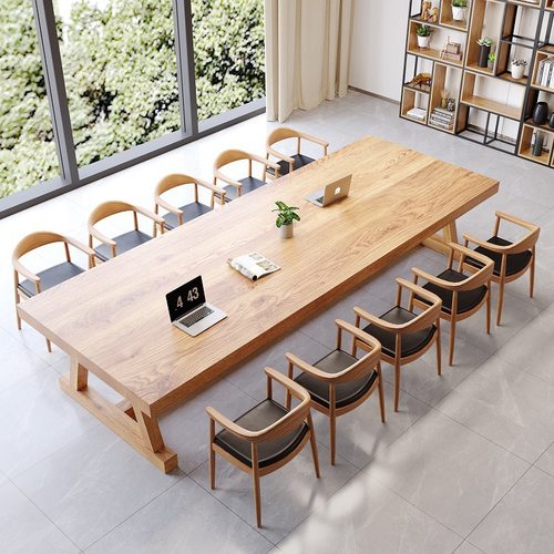 实木会议桌简约现代客厅大板长桌工业风桌椅组合大桌子洽谈工作台 - 图0