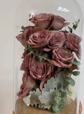 干花保存瓶玫瑰花软木塞透明收纳展示盒永生N材料摆件玻璃罩ky桌