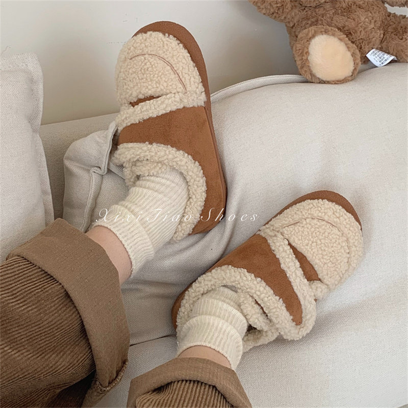细细条 复古羊羔毛拼色亲子棉鞋秋冬外穿保暖舒适加绒ins豆豆鞋女,淘宝优惠券,粉丝福利购,淘宝优惠卷