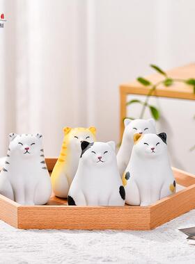 新品装可爱陶瓷猫咪摆件办公桌饰创意礼物汽车三定花猫橘银渐层猫