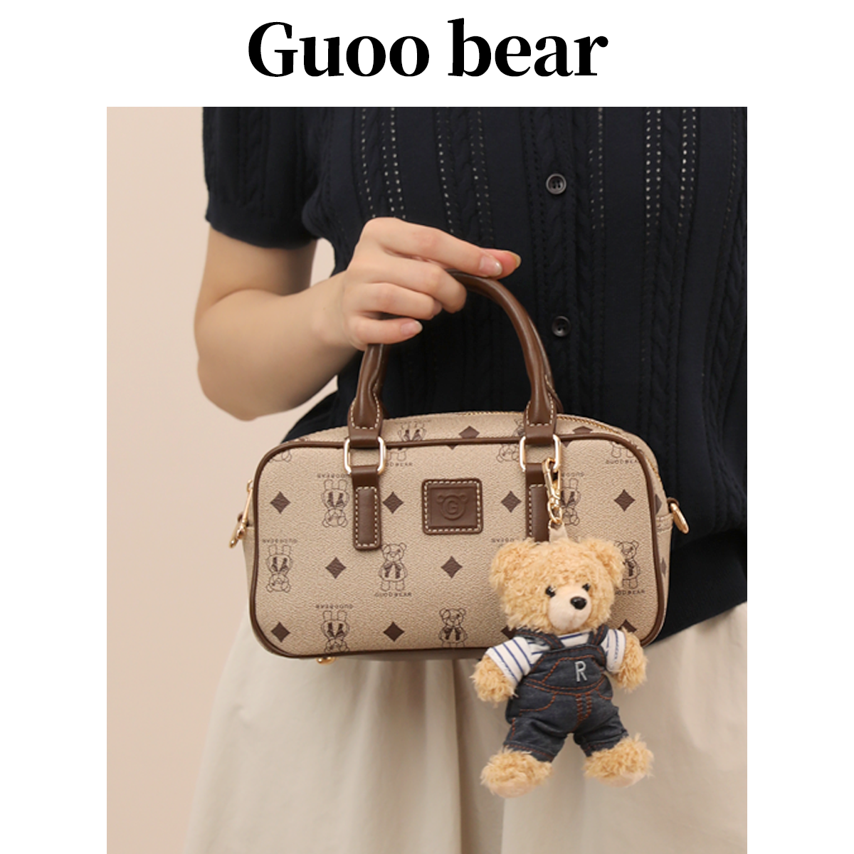 GUOOBEAR古家小熊保龄球包2025秋季新款波士顿小方包手提斜挎包女,淘宝优惠券,粉丝福利购,淘宝优惠卷