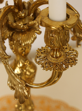法式复古奢华重工全铜装饰烛台欧式别墅客厅餐厅脱蜡铜工艺摆件