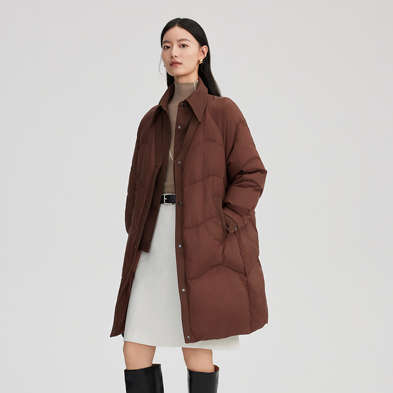 艾莱依新款羽绒服女设计感假两件拼接简约百搭长款大衣外套保暖,淘宝优惠券,粉丝福利购,淘宝优惠卷