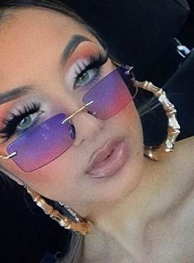 2023women sunglasses 无框小框太阳镜女复古方形ins圆脸墨镜金属