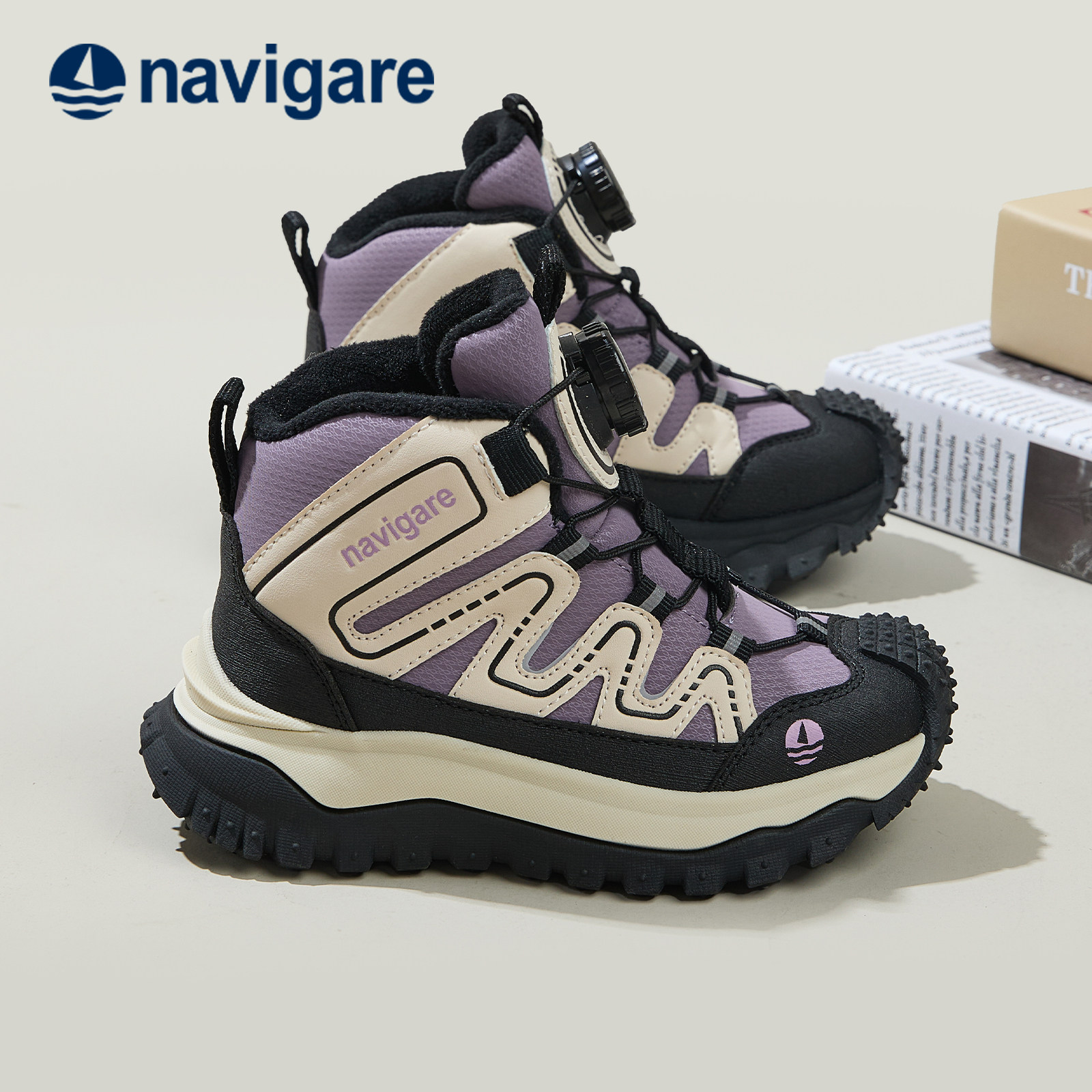 Navigare小帆船童鞋2025秋冬厚底增高登山鞋加绒男女童户外运动鞋,淘宝优惠券,粉丝福利购,淘宝优惠卷