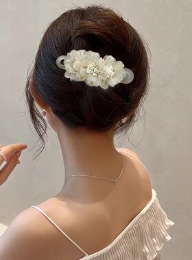 高级感花朵夹子后脑勺发夹女头饰秋冬网红发卡盘发一字夹鸭嘴抓夹