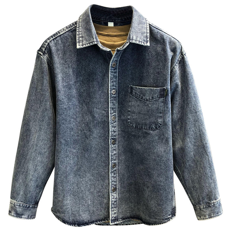 港版高端重磅做旧水洗工装牛仔衬衫男士秋季美式复古长袖衬衫外套,淘宝优惠券,粉丝福利购,淘宝优惠卷