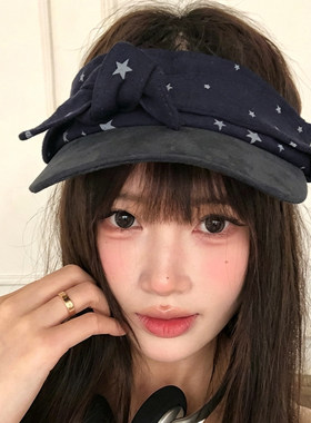 韩系星星印花蝴蝶结空顶帽