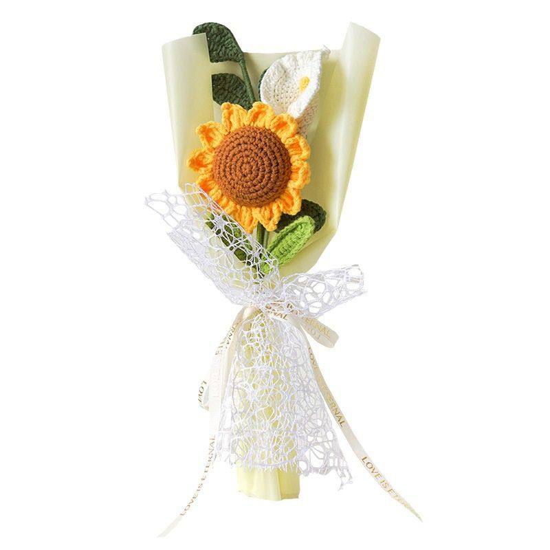 手工钩织向日葵混搭毛线小花束成品仿真花礼品带包装发货教师节,淘宝优惠券,粉丝福利购,淘宝优惠卷