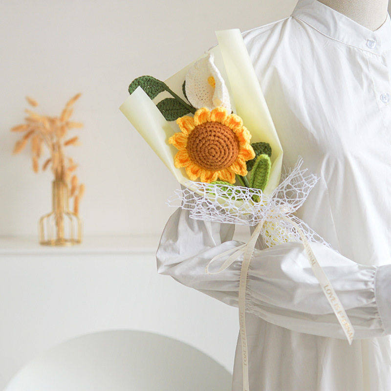 手工钩织向日葵混搭毛线小花束成品仿真花礼品带包装发货教师节,淘宝优惠券,粉丝福利购,淘宝优惠卷