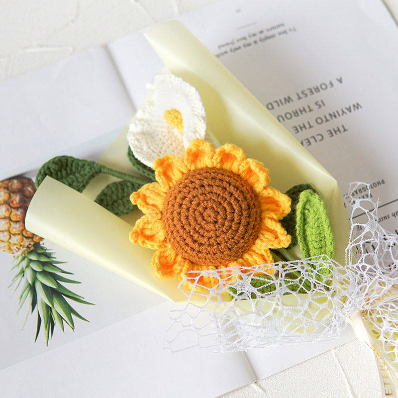 手工钩织向日葵混搭毛线小花束成品仿真花礼品带包装发货教师节,淘宝优惠券,粉丝福利购,淘宝优惠卷