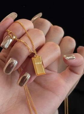 金包银暴富小金砖项链女款小金条时尚锁骨套链吊坠方砖送女友礼物