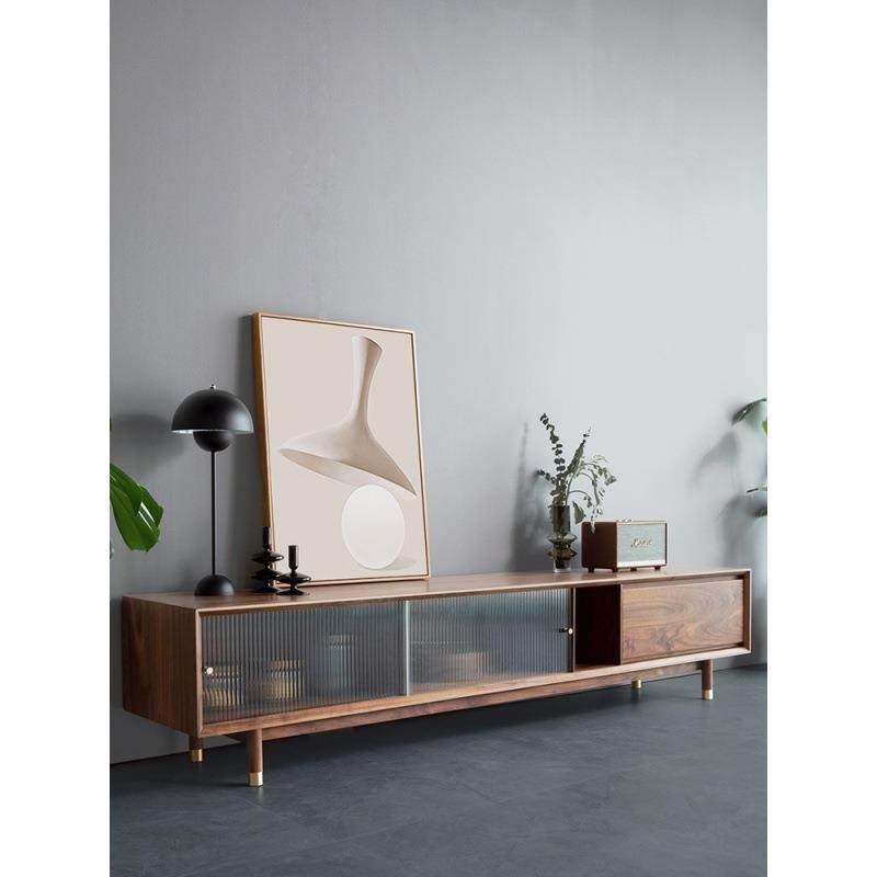 现代简约北美黑胡桃木玻璃电视柜实木试听柜客厅家具新款茶几组合,淘宝优惠券,粉丝福利购,淘宝优惠卷