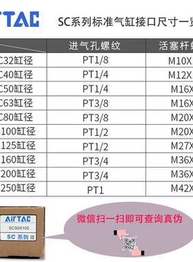原装亚德客SC125X25X50X75X100X125X150X175X200X225X250标准气缸