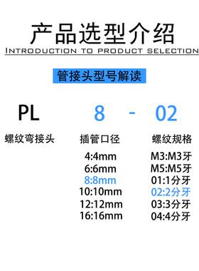 原装亚德客PL4 6 8 10 12-M5 01 02 03 04螺纹弯头气管接头快插