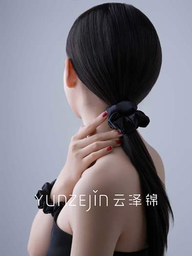 云泽锦星夜黑真丝大肠发圈高级定制小众女发绳发箍章小蕙无痕发饰 - 图2