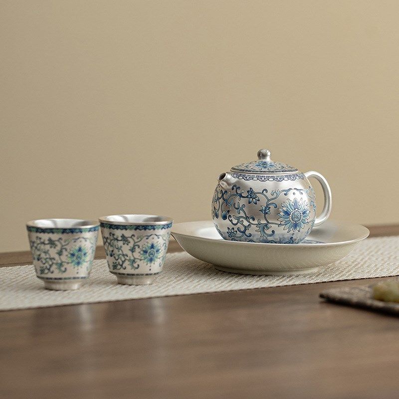 新款鎏银缠枝莲套组一壶s两杯复古茶壶茶杯送礼自用功夫茶具小套,淘宝优惠券,粉丝福利购,淘宝优惠卷